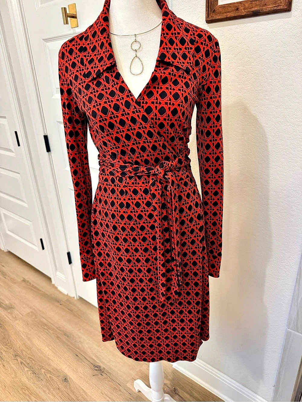 Vintage iconic Diane von Furstenberg Wrap Dress Geometric Silk Midi Dress Size 6